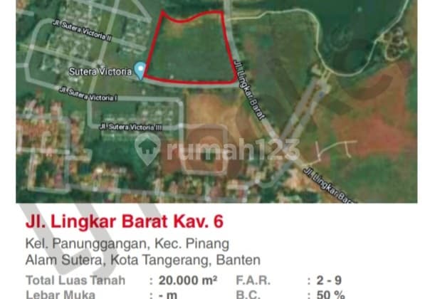Dijual Kavling Commersil 20.000 M2 Di Jl Lingkar Luar Alam Sutera Tangerang