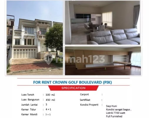 Rumah Disewakan di PIK Crown uk 300m2 Furnished 4BR Siap Huni at Jakarta Selatan