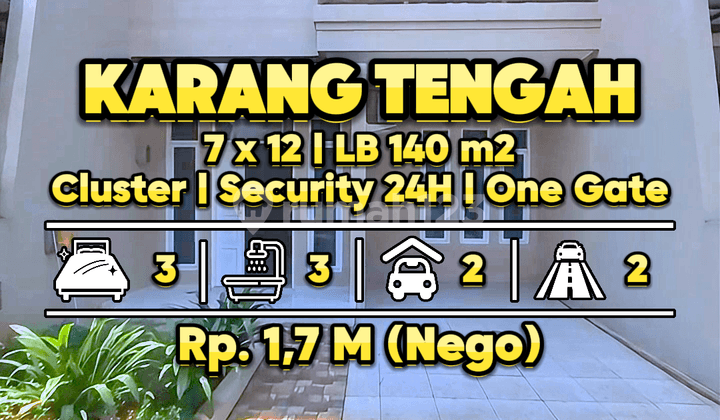 Di Jual Rumah Baru Lebar 7 di Dalam Cluster, Karang Tengah, Dekat Greenlake Meruya