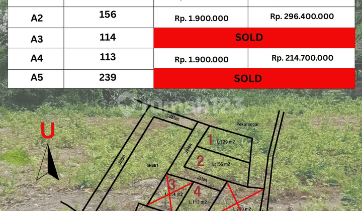 Tanah Murah Sleman SHM Pecah Dekat Rumah Makan Jejamuran