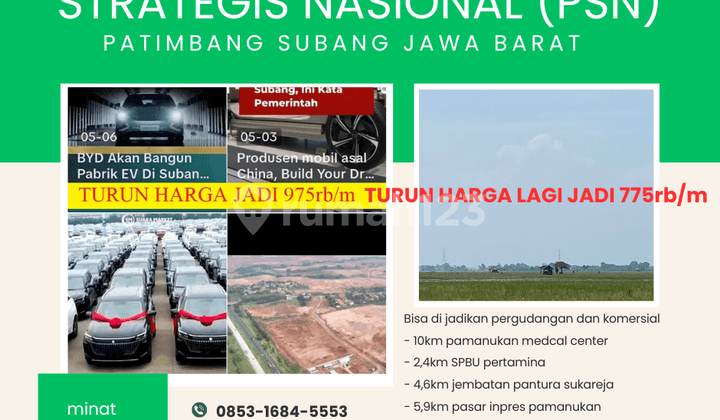 dijual murah tanah di kawasan pelabuhan internasional patimban subang jabar spsifikasi