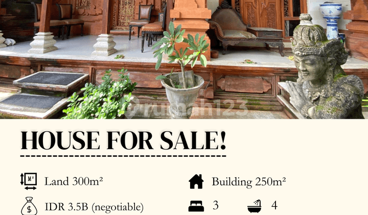 Dijual Rumah Balinese Style Denpasar Dauh Puri 3 Kamar