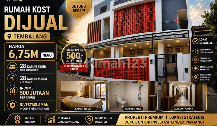 Kost 28 Kamar Tembalang - Income 500Jt/Tahun, Harga 6,75M Nego!