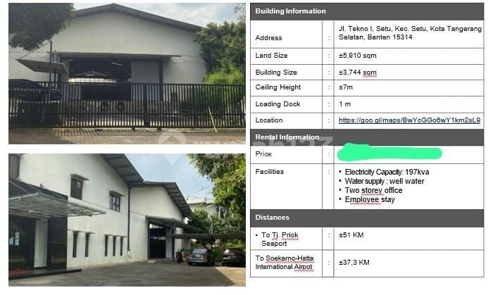 Dijual Cepat Gudang Second Luas di Taman Tekno BSD LT 5910M²