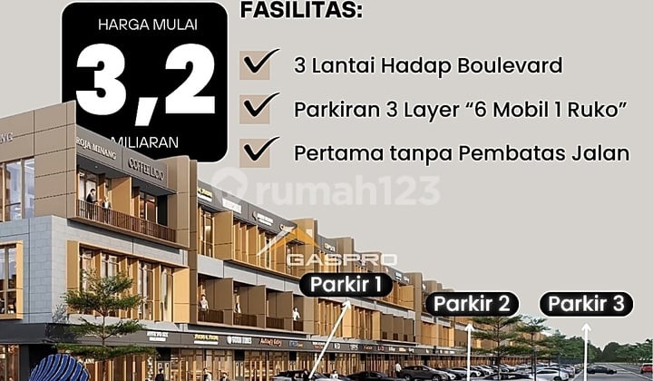 Hadap Jalan - Ruko The Exquis BSD City 3 Lantai KPR Free DP