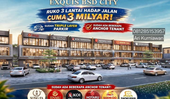 Ruko Exquis 3Lt Hadap Jalan Termurah By Sinasmas Land BSD City Hanya 3,1 M
