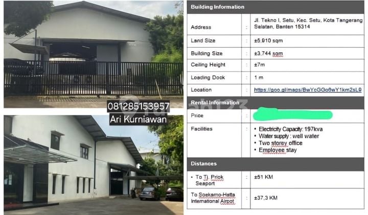 For Sale Quick Second Warehouse Ready to Use in Taman Tekno BSD City