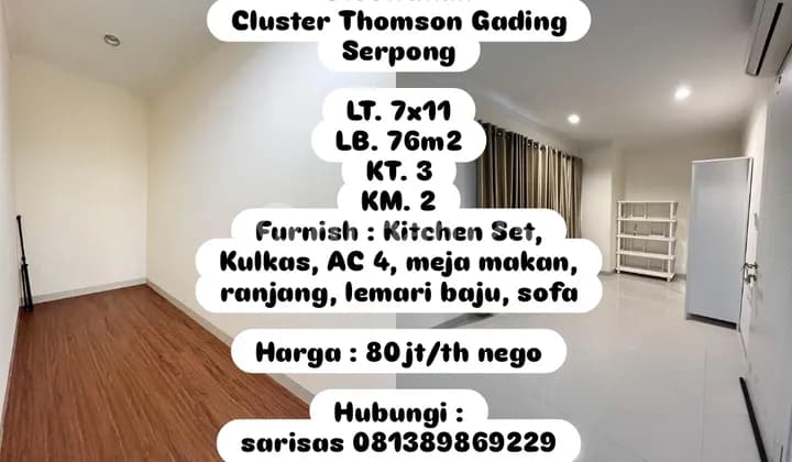 Sewa Thomson Gading Serpong Tangerang Dekat Pusat Kota