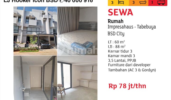 Disewakan Rumah 3.5lt Furnished Di Impresahaus-tabebuya Bsd City, Bsd City