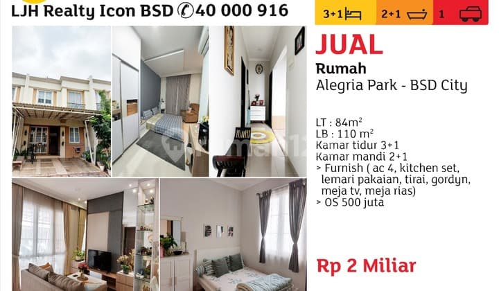 Dijual Rumah Termurah Di Alegria Park Bsd City Selangkah Menuju Tol Bsd