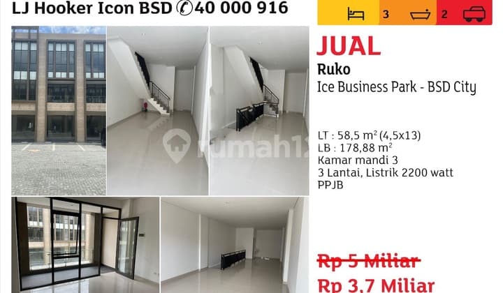 Turun Harga!! New!! Bagus Dan Siap Pakai Ruko 3 Lantai Di Ice Business Park, Bsd City