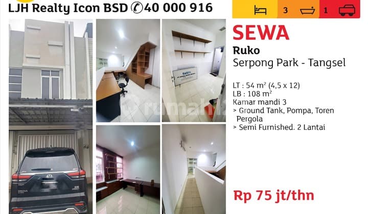 Ruko 2 Lantai Semi Furnished Cocok Untuk Kantor Di Serpong Park Bsd