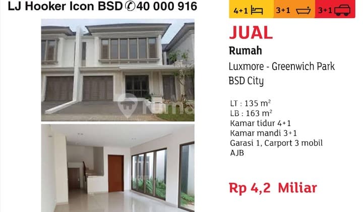 Dijual Rumah 2 Lantai Di Cluster Luxmore Greenwich Park Bsd City