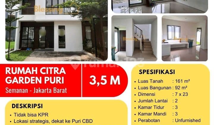 Dijual Rumah Citra Garden Puri Baru Belum Dihuni