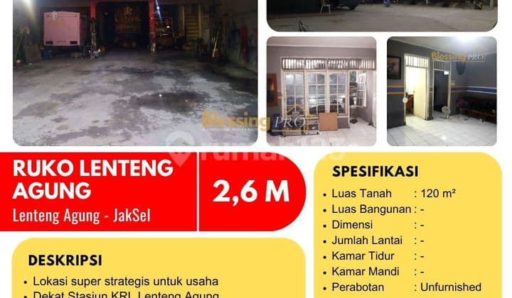 Dijual Ruko Pinggir Jalan Lenteng Agung