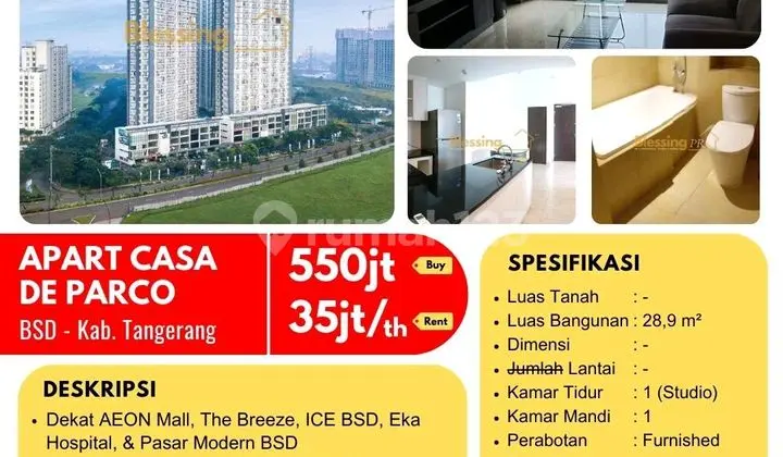 For Rent Casa De Praco Apartment BSD