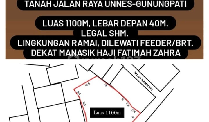 Tanah Bagus Di Tepi Jalan Dekat Fatimah Zahra