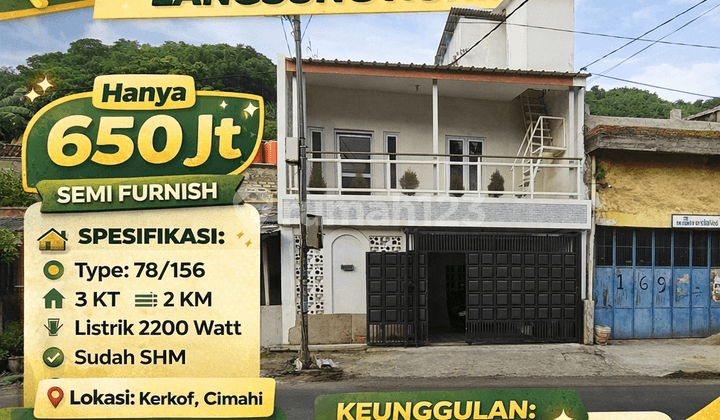 Rumah 2 Lantai Semi Furnish Pinggir Jalan Utama Kerkof Kota Cimahi Siap Huni