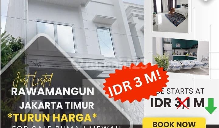 RAWAMANGUN JAKTIM TURUN HARGA! RUMAH MEWAH 3 LT FULL FURNISHED AC1