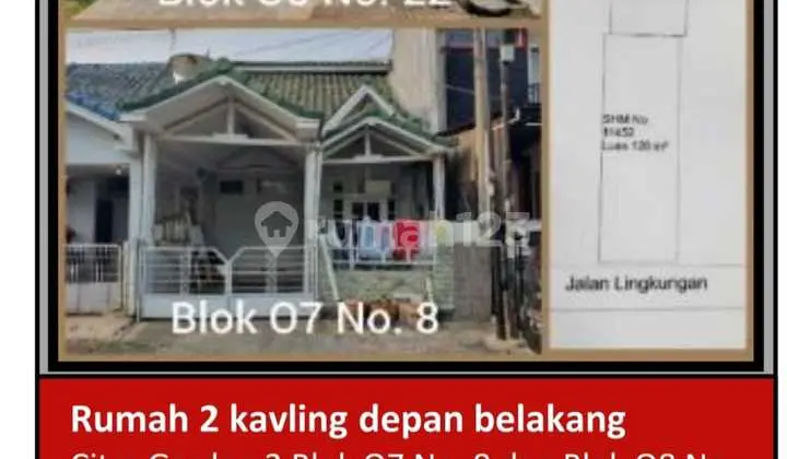 Di Jual Rumah 2 Lantai Depan Belakang Aset Bank di Citra Garden 2 Pegadungan, Kalideres Jakarta Barat.