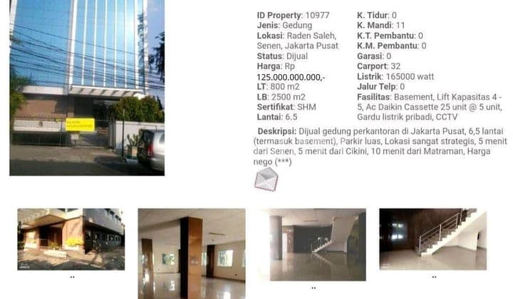 Gedung Di Raden Saleh , Cikini, Shm Lt 800m Lb 2500m