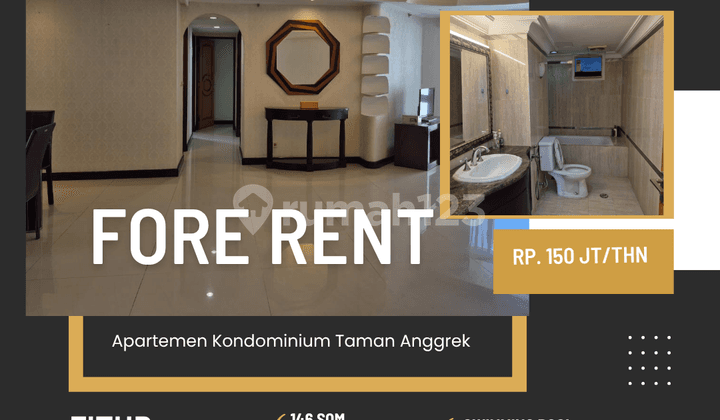 Rent Condominium Apartment 3BR fully furnished ready to occupy West Jakarta