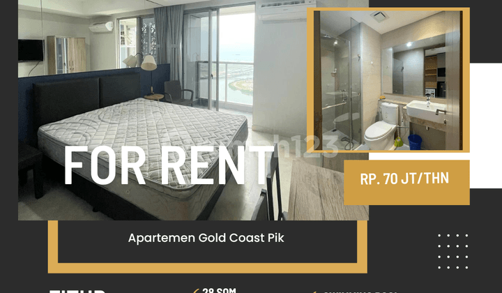 Sewa Apartemen Gold Coast PIK type studio Full furnish siap huni strategis best view jakarta utara