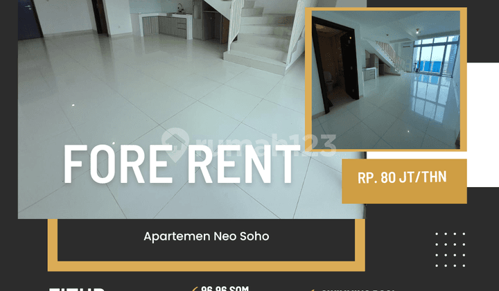 Sewa Apartemen Neosoho type avenue unfurnish strategis jakarta barat