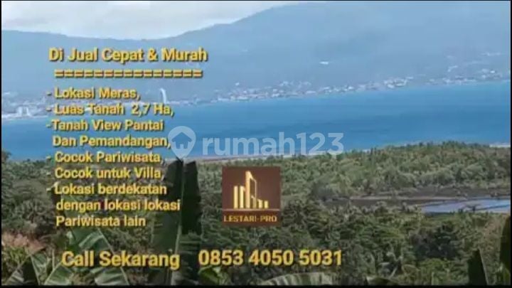 Tanah murah, dari depan jalan raya sampai ke Pantai, luas 2,7 ha.