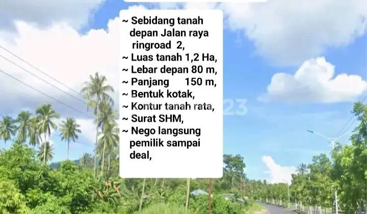 Dijual Cepan Tanah Ring Road 2 Luas 1.2 Ha Cocok Untuk Perumahan Gudang Tempat Usaha