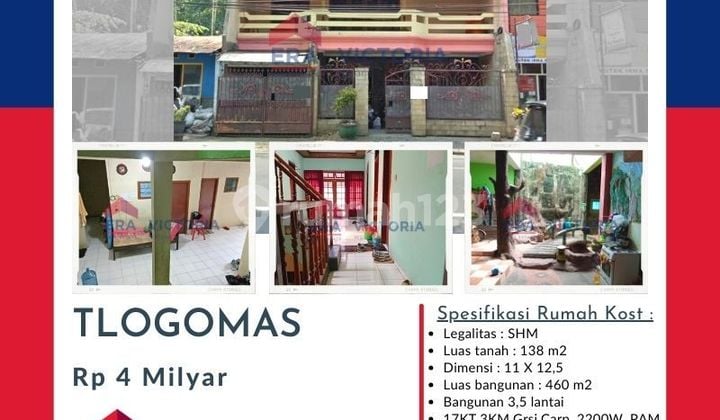 Dijual Rumah Kos 3 Lantai Selangkah Dengan Kawasan Kampus Umm,rs Umm, Terminal Landungsari Kawasan Ramai Mahasiswa