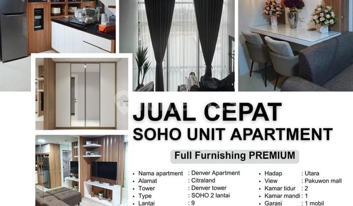 Jual Apartment Denver tipe SOHO lantai 9, Full furnished PREMIUM, View Pakuwon Mall