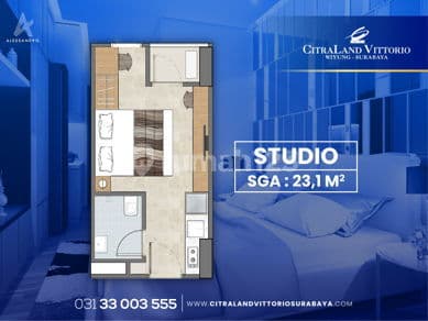 Sewa Tahunan Apartemen Vittorio Citraland , Tipe Studio, Gress! _belum Pernah Ditempati, Lt 6