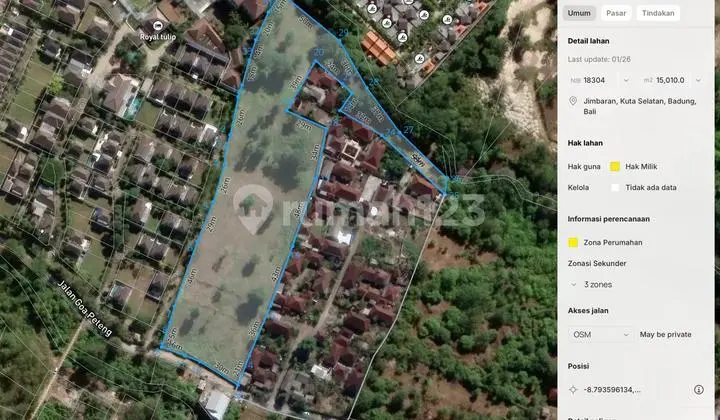 Dijual Lahan Strategis Lokasi Jimbaran, Sebelah Ayana