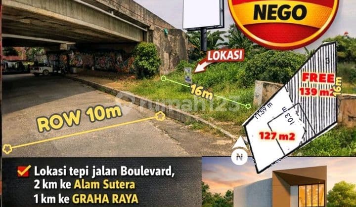 For Sale Cheap Land in South Tangerang, Area 127 M2, Free 139 M2 Suitable for Business, Build Boarding Houses / Business Just Negotiate, Until Deal!! Come Survey Now