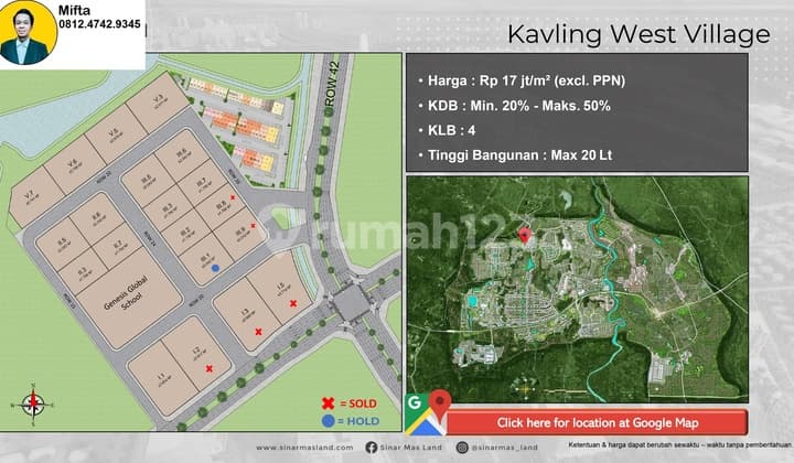 P65. Dijual Tanah Kavling Eksklusif di West Village BSD – Lokasi Strategis, Ambience Premium