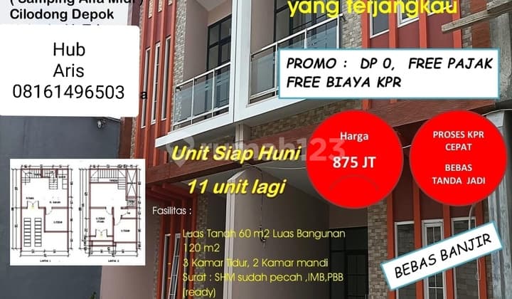 Dijual Rumah Cluster 2 Lt di Cilodong Depok
