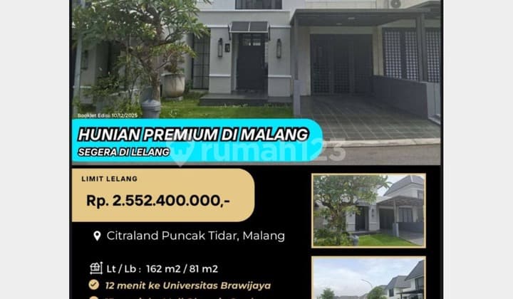 Rumah Lelang di Citraland Puncak Tidar Malang