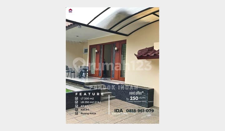 Hunian Pondok Indah full furnished asri nyaman sejuk dgn R. Kerja