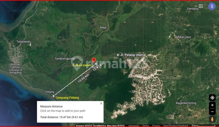 Dijual Tanah Tepi Jalan Utama , Jl Pelang Tumbang Titi KM 16 Dari Simpang Pelang , Seluas 4,6Ha Ketapang, Kal-Bar