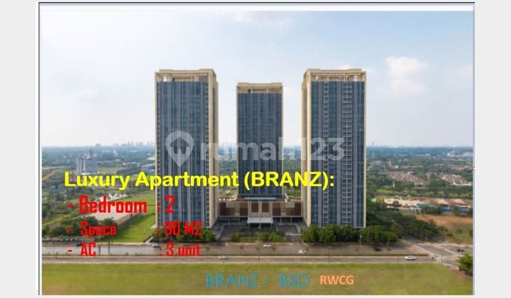 Lux Branz BSD Apartment for Sale, Area 89M2, 2 BR, Good View, Top Quality Materials, Serpong, Tangerang