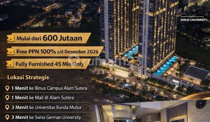 Apartemen Dekat Kampus Binus, Ubm & Sgu Alam Sutera Jalan Kaki