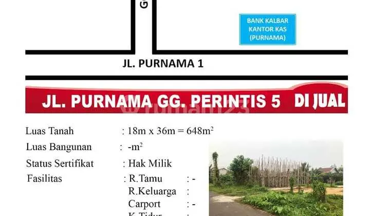 Dijual Tanah Purnama Perintis Pontianak 18X36