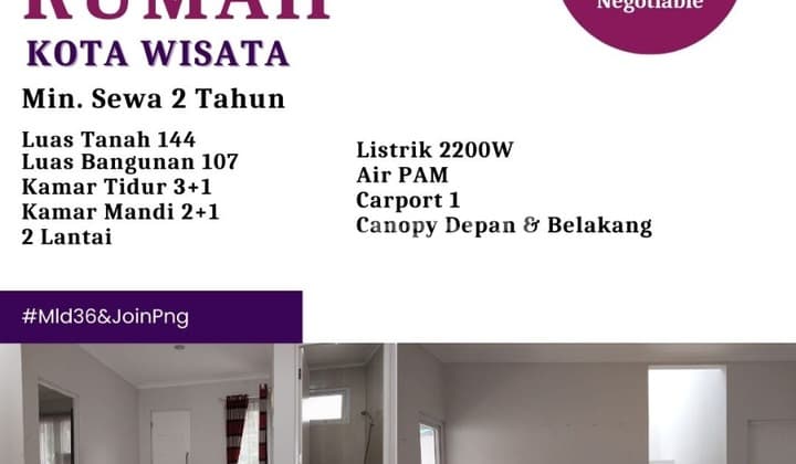 Disewakan Rumah Minimalis 2 Lantai Kota Wisata