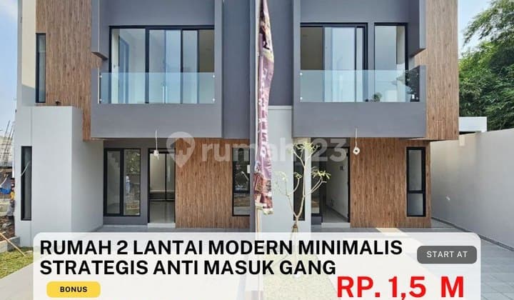 S837. Rumah 2 lantai Modern Strategis Anti Masuk Gang di Bintaro