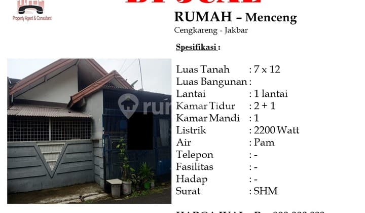 Djual Murah Rumah Menceng Cengkareng Jakarta Barat