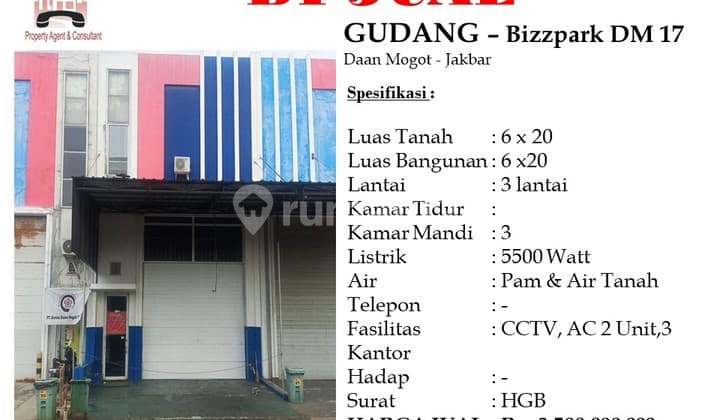 Dijual Murah Gudang Bizpark Daan Mogot Kalideres Jakarta Barat