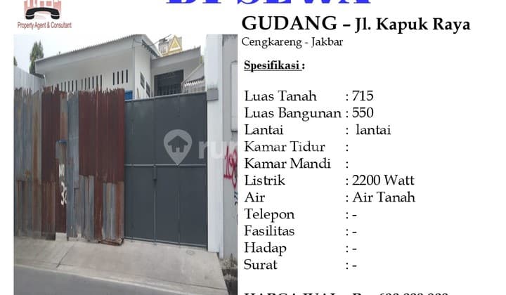 Disewakan Gudang Baru Kapuk Raya Cengkareng Jakarta Barat