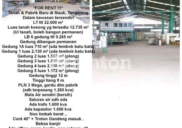 For Rent Land & Factory On Jalan Mauk M Toha Tangerang