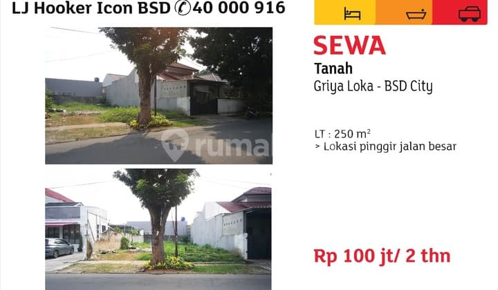 Sewa Tanah Di Jalan Besar Griya Loka Bsd